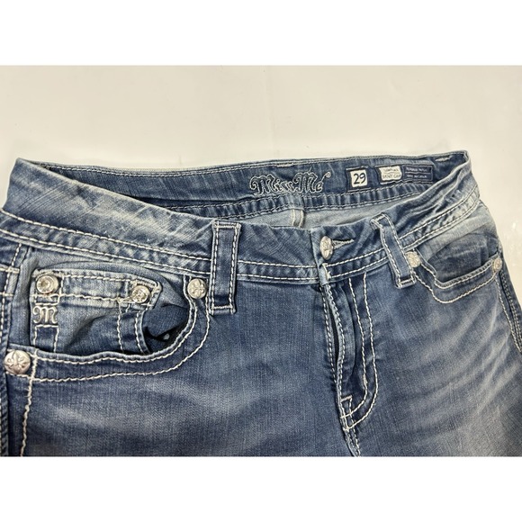 Miss Me Jeans Women's 29 Blue Signature Cuffed Skinny Boho Aztec Embordering - Picture 9 of 12